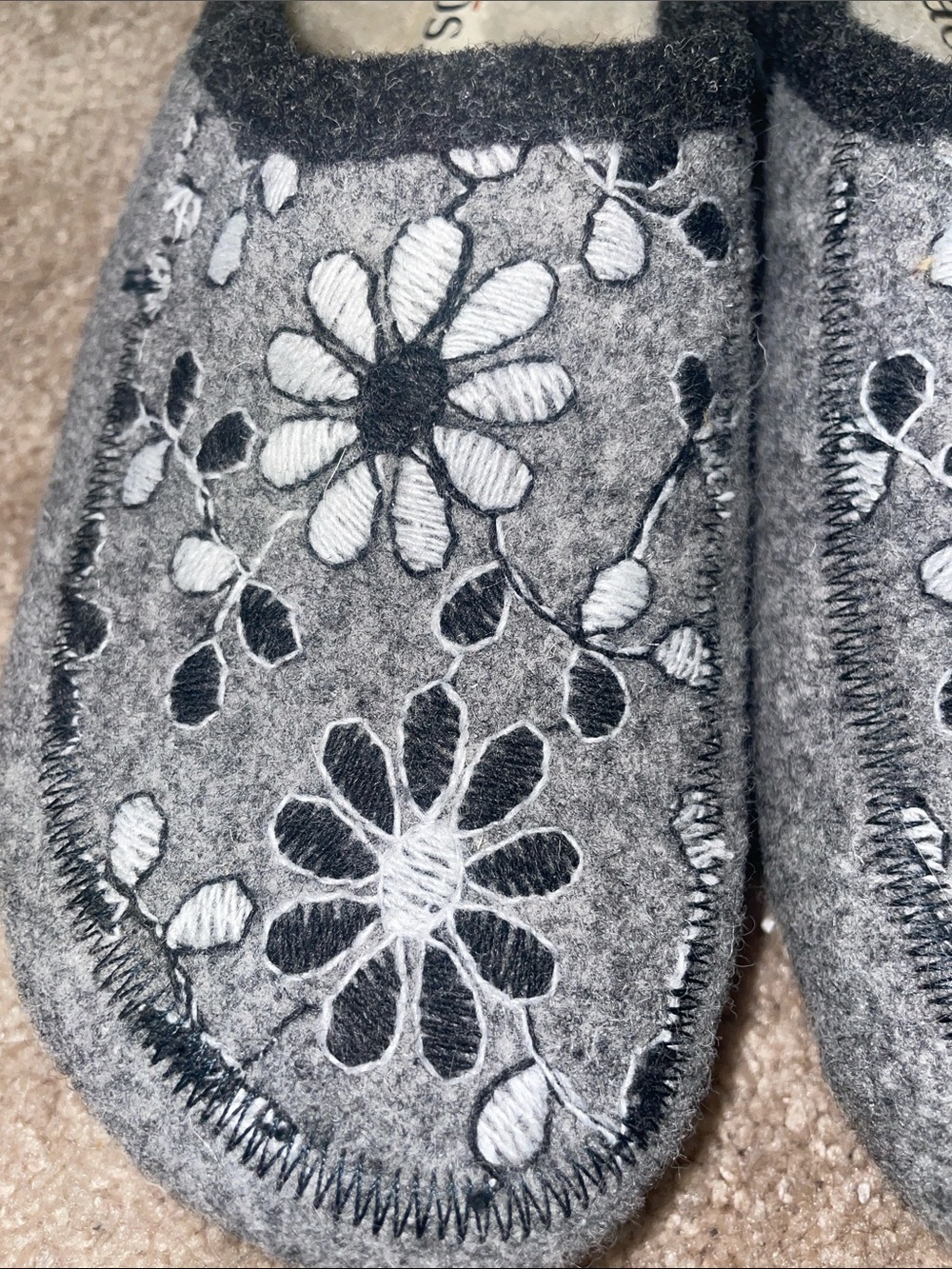 Taos Woolderness 2 Grey Floral embroidered Felt Slip-On Clogs - Picture 5 of 9